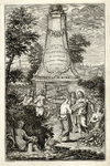 135689 Afbeelding van de titelprent van de prentenreeks 'De Vechtstroom' met zinnebeeldige figuren bij een zuil in het ...